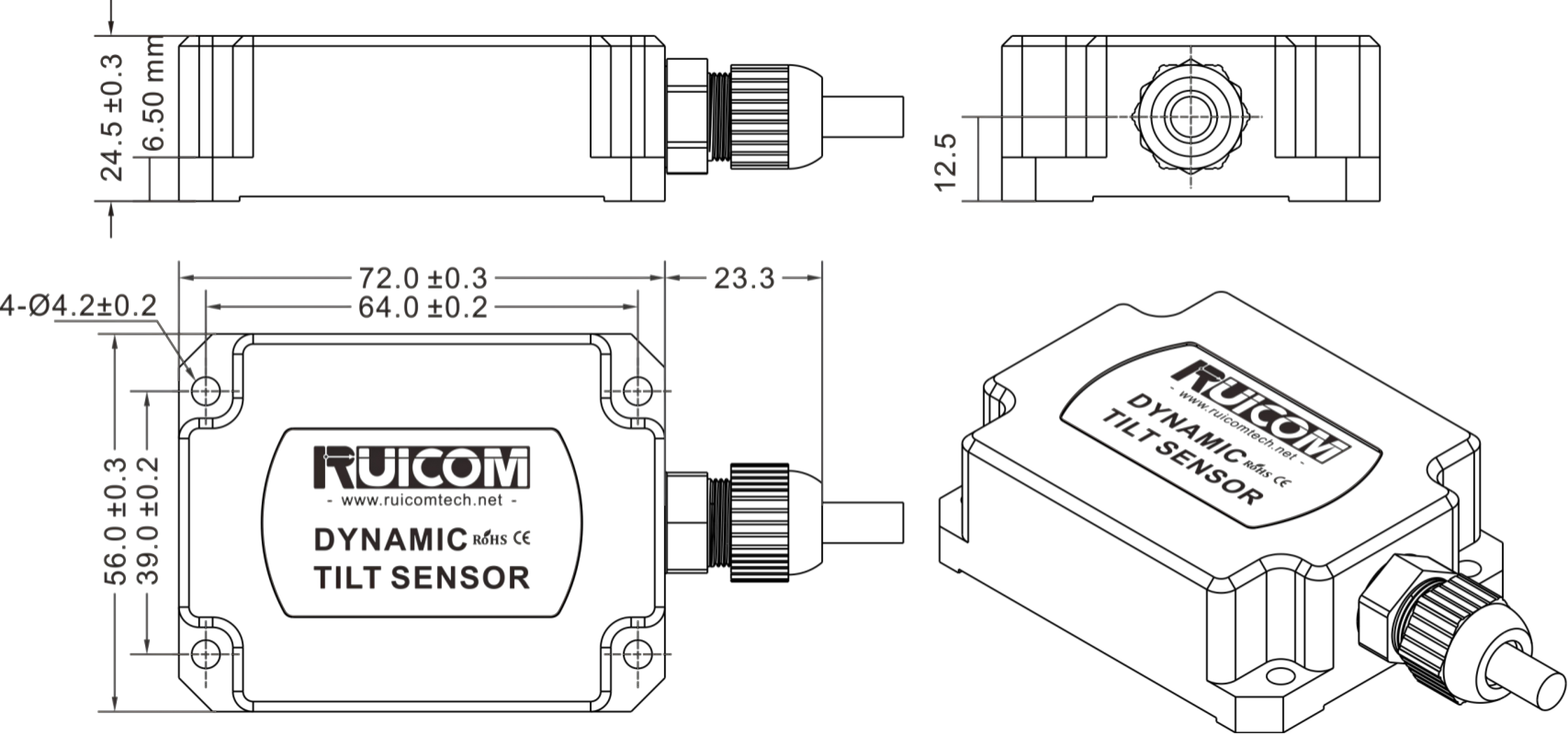 DTS6 Dynamic Inclinometer Tilt Sensor High Shock Resistant with Digital Output