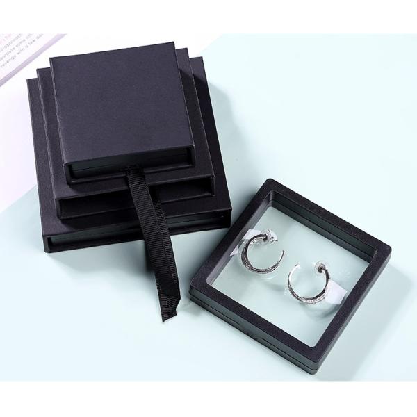 Square PE Film Jewelry Box Art paper Dustproof Black Jewelry Box With Drawers