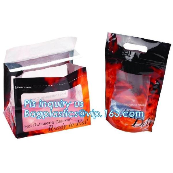 Stand Up Roasted Chicken Packaging Bags With Zip Top Hot Rotisserie Chicken Bag,