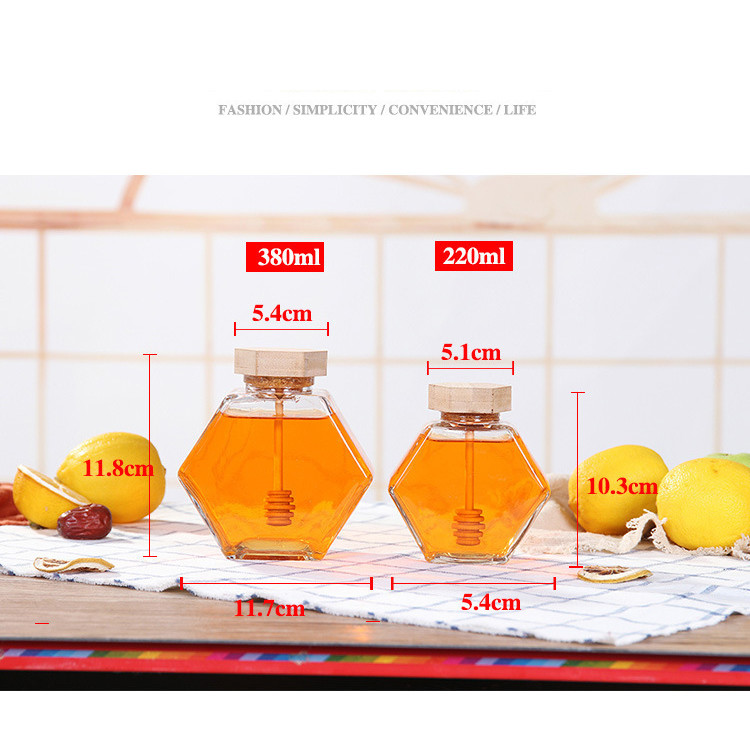 Деревянный опарник меда стекла шестиугольника Oz 13.4oz крышки 12 прозрачный