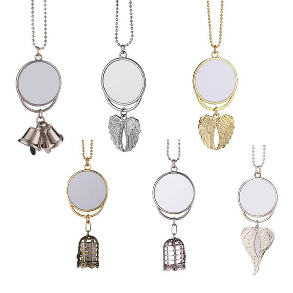 Ornamento para automóviles de metal con doble cara que se puede imprimir colgante colgante en blanco con jaula de pájaros Ornamento para automóviles de sublimación de fragancia