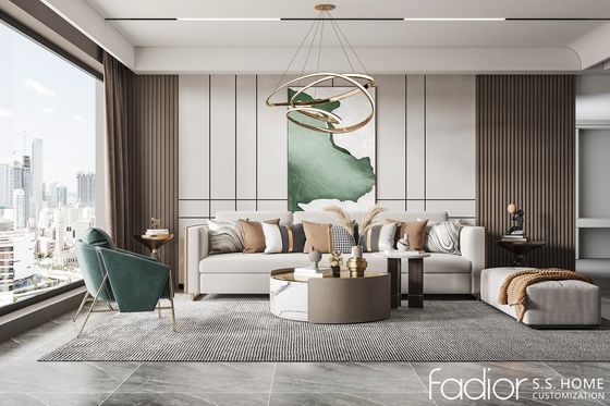 Neutral Stainless Steel Living Room Cabinets with Display Shelving