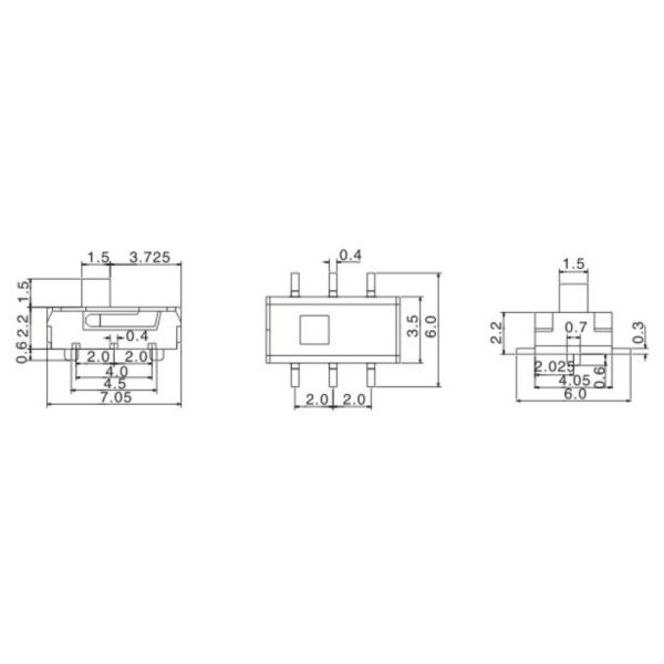 SMT Miniature Slide Switches 10,000 Cycles Insulation impedance 100mΩ