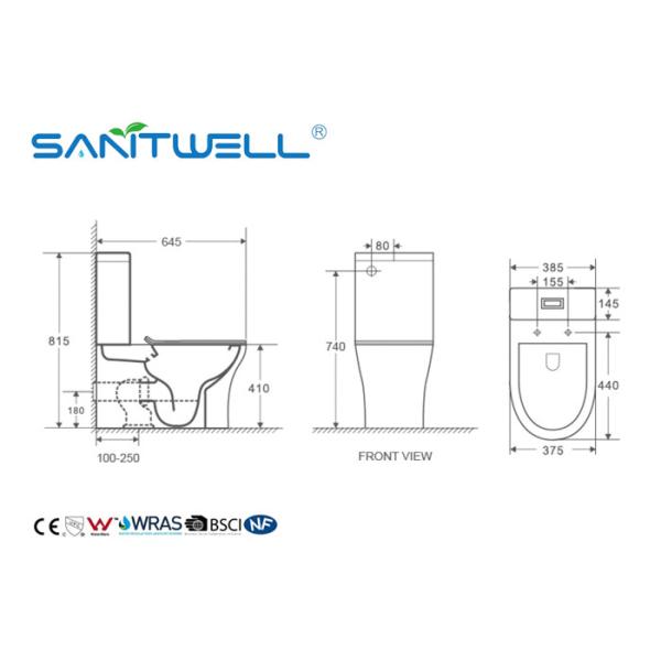 Two Piece Close Coupled Toilet Modern Ceramic Toilet With P Trap For Bathroom