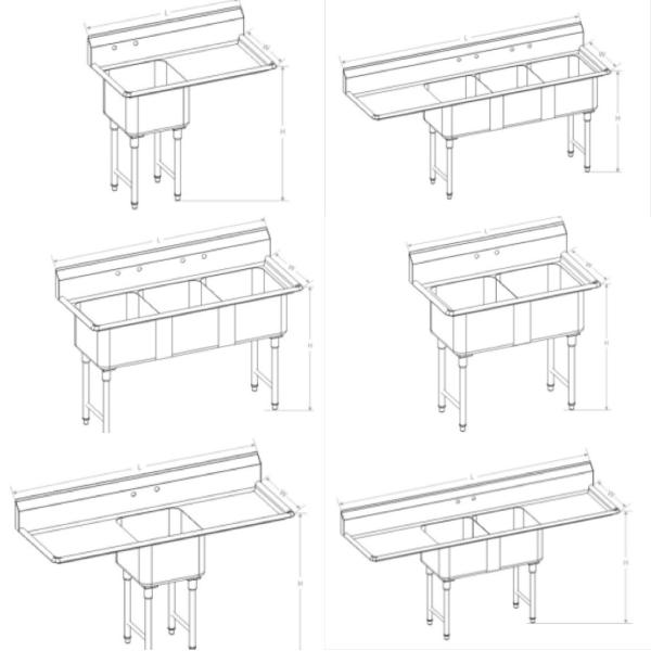 Commercial Kirchen Stainless Steel Inlet And Outlet Bench  With Double Sink  Bowl  Assembling Sink Table