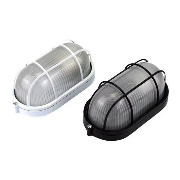 IP44 LED Outdoor Wall Mounted Surface Mounted Caged Round Bulkhead Light with AC Power Supply