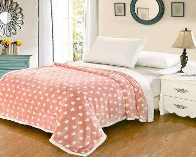 Heart Shaped Flannel Sheet Blanket , Sherpa Fleece Heavy Flannel Blanket