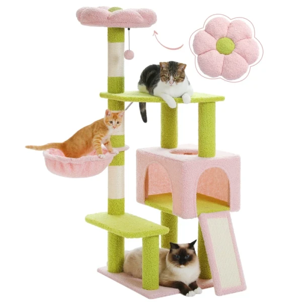 Multi-Level Eco-friendly Wood Linen Cat Tower Modern Indoor Luxury Cat Condo Sisal Scratching Posts Small Medium Cats High