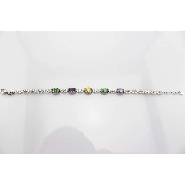 925 Sterling Silver  Multicoloured Cubic Zircon Link Tennis Bracelet (H14)