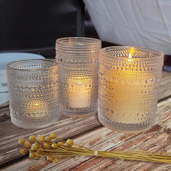 Подгонянные выбитые шарики шнуруют стеклянные Votive держатели для свечи, стеклянные держатели для свечи цилиндра