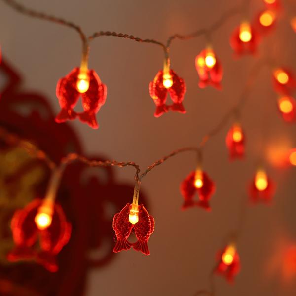 Traditional Knot Red Hanging Lantern LED String Light Battery Operated Party Supplies Lunar Chinese New Year Decorations 2022