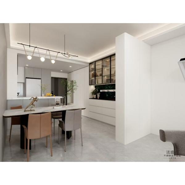 Fadior ステンレススチール製キッチンキャビネット、一体型アイランドカウンター付き。モダンな生活のための耐久性とミニマリストなソリューション。