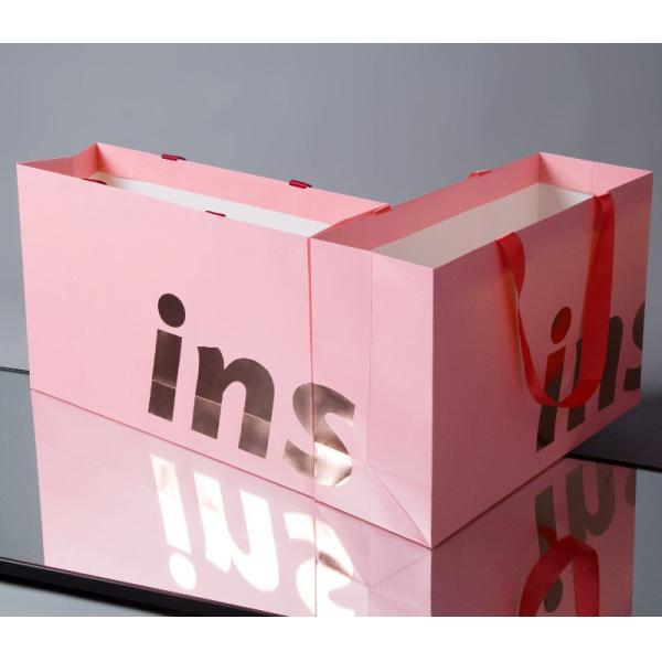 Hand Length Handle Ins Style Pink Paper Bags for Boutique Gift Craft Shopping Custom Order