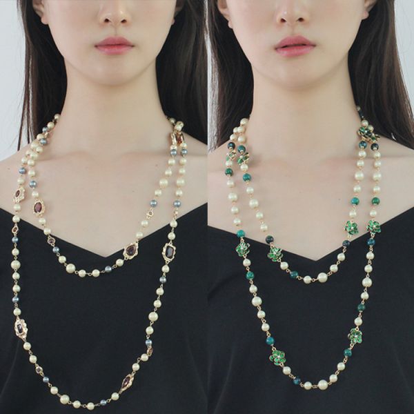 2025 Handmade Glass Turquoise Long Necklace Sweater Chain for Women