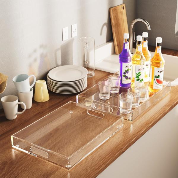 2 Pack Clear Acrylic Serving Tray With Handles For Hosting Spacious And Versatile
