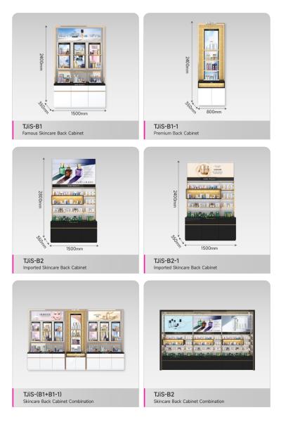 Cosmetic Display Rack Island Cabinet with One Side Board And One Side Pendant for Makeup Store Decoration