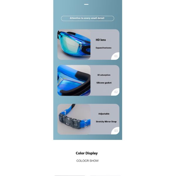 Swimming goggles, providing all-round protection, suitable for both men and women, available for adults and children. They are comfortable and easy to adjust