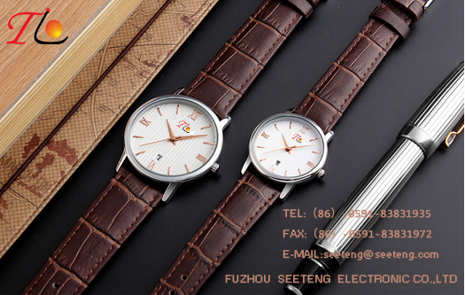 PU Leather  wrist band couple watch black dial or white coupe quartz watch