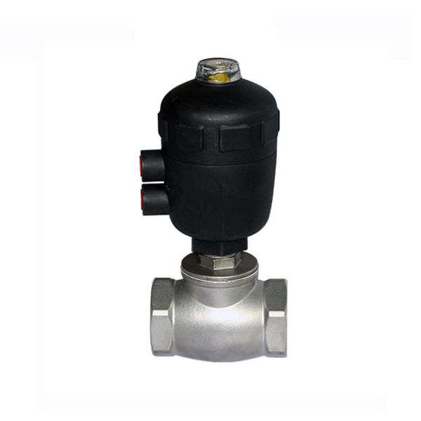 304 Stainless Steel T Type Pneumatic Angle Seat Valve DN15-DN65 PN16 180℃ Thread Air Operated Cut Off Valve for Steam Dryer