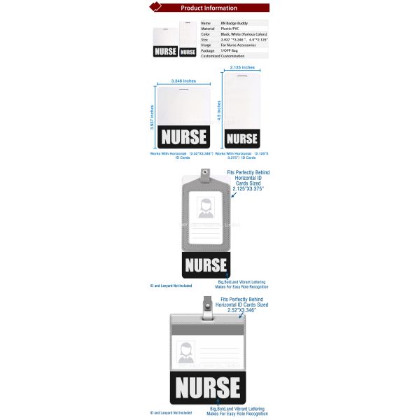Double Sided Identification Horizontal Heavy Duty Custom Black Screen Printing Badge Holder Bag for Resident Nurses