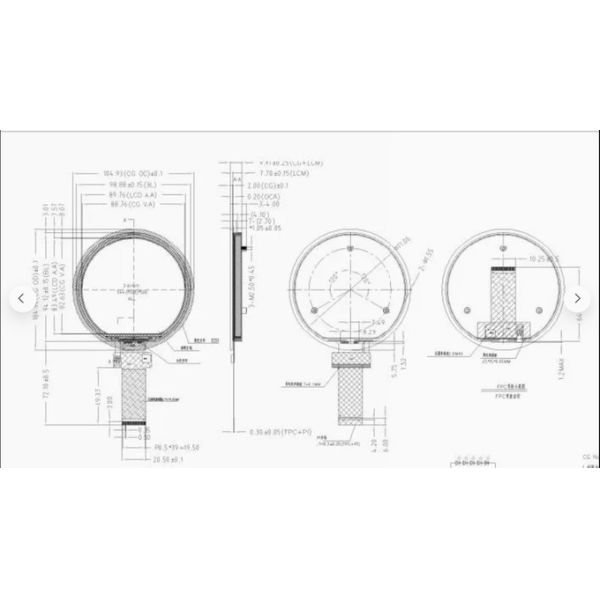 3.6-Inch Round LCD Display Module | 544×506 Resolution, 900cd/m² High Brightness for Industrial Gauges & Equipment Dashboards