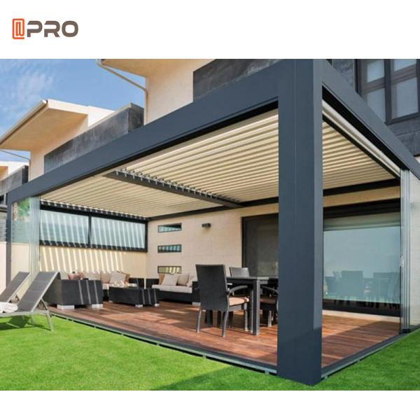 40db Electric Roof Gazebo LED Garden Louver Roof With Shade Screen Roller Blind