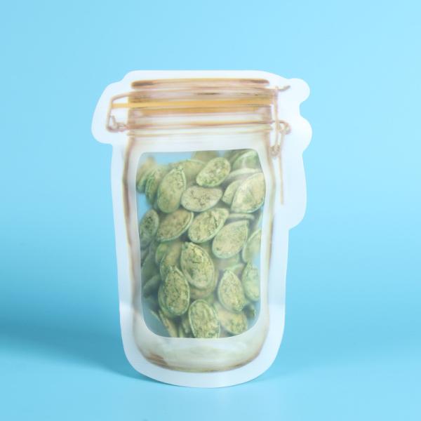Household Reusable Stand Up Ziplock Bags Food Can Shaped Plastic Packaging Bag / Mason Jar