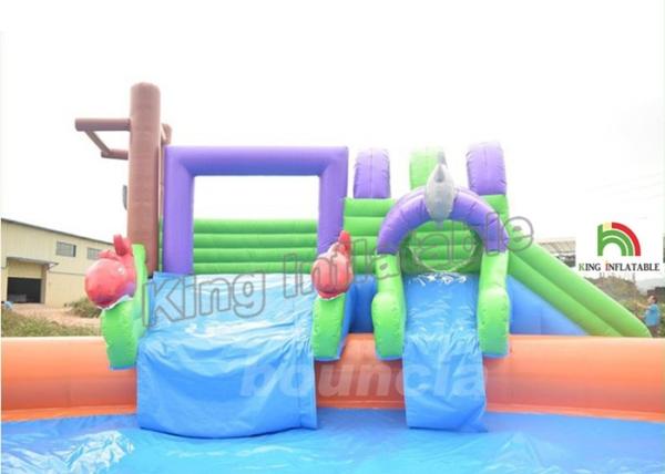 Outdoor PVC Tarpaulin Inflatable Water Park Games On Land With 3 Slides
