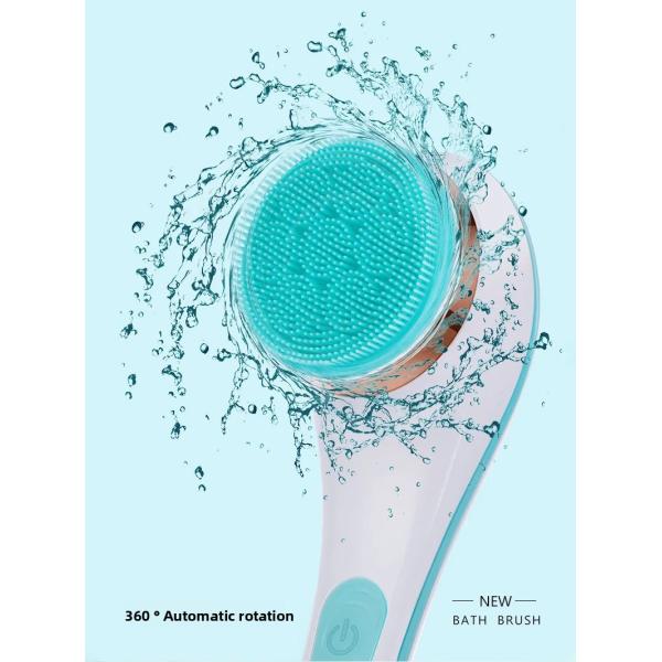 Fully Automatic Rechargeable Electric Bath Brush with Long Handle Silicone Body Massage Scrubber