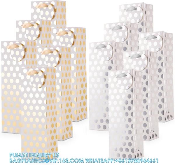 Champagne Wine Gift Bag Bulk With Tags, Polka Dots Single Bottle Holiday Gift Wrapping Wine Bags, New Year Birthday