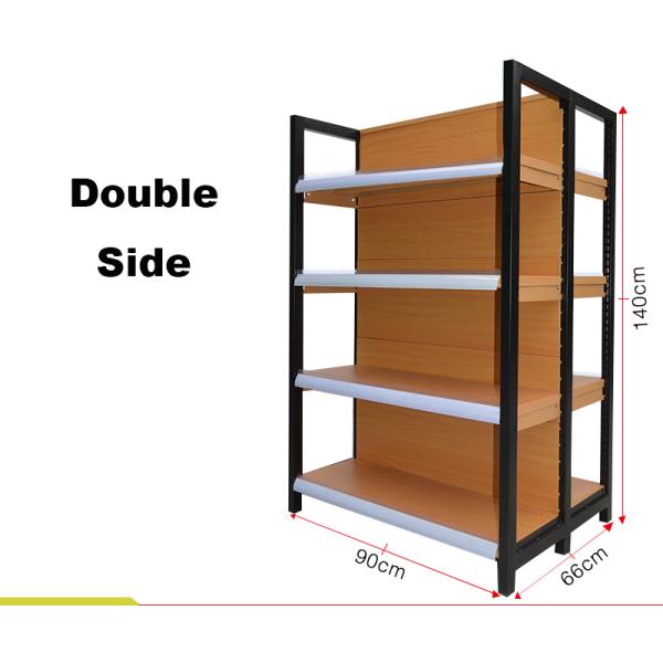 High End Brown Supermarket Display Shelving Grain Wood Metal Material