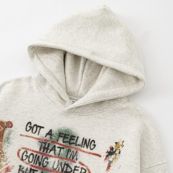 345G Heavyweight Vintage Devil Graffiti Print Oversized Hoodie American Streetwear Pullover Support Custom Logo OEM ODM
