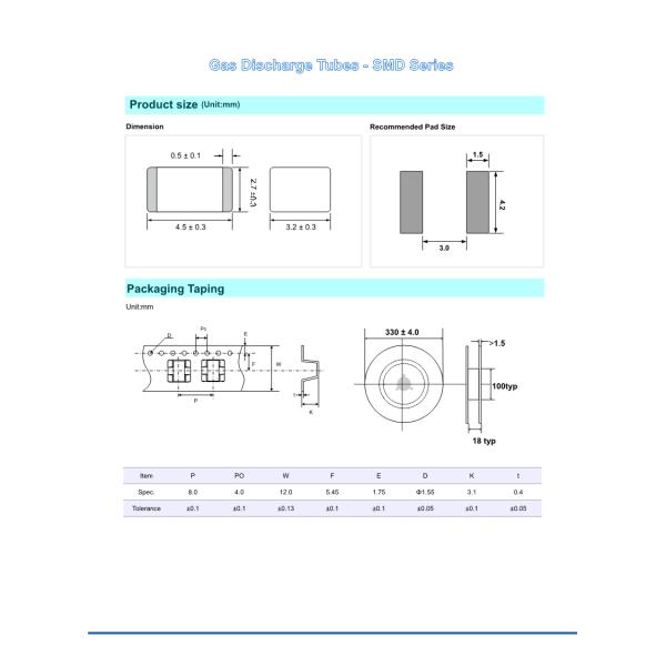SMD1812 Patch GDT Ceramic Gas Discharge Tube Lightning Protection SMD600XM