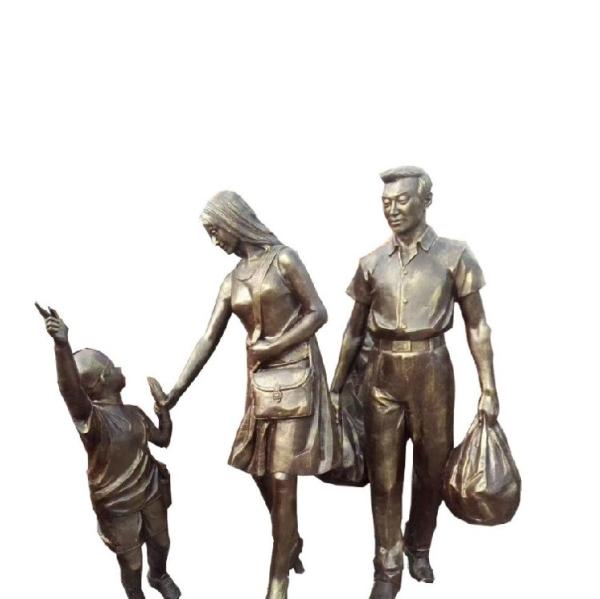 Bronze Family Of 3 Sculpture Yard Human Size Statue Waterproof