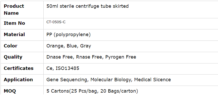 50ml Stand Centrifuge Tubes With Skirted Micro Graduated Sample Tube PP Material