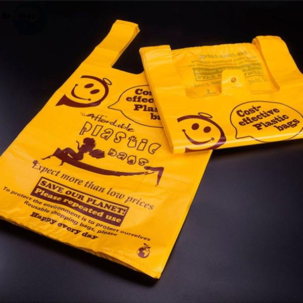 Yellow Plastic Garbage HDPE Custom Compostable T Shirt Bags Packaging Plastic Bag Poly Bag Holder