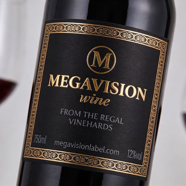 Luxury Black 3D Gold Foil Embossed Texture Paper Labels Luxurious Offset Printing Vodka Liquor Wine Labels Waterproof for Bottle