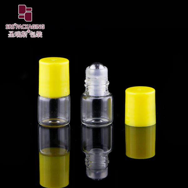 1ML 2ML Glass Bottle With Gold Cap Steel Ball Roll-On Bottle Perfume Roll-On Small Capacity Frosted Black Glass Bottle