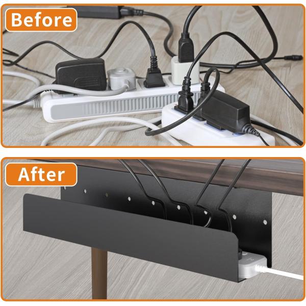 Under Desk Cable Management Tray 16.5 Sturdy Metal Power Strip Holder, Standing Desk Cable Tray Organizer for Cords