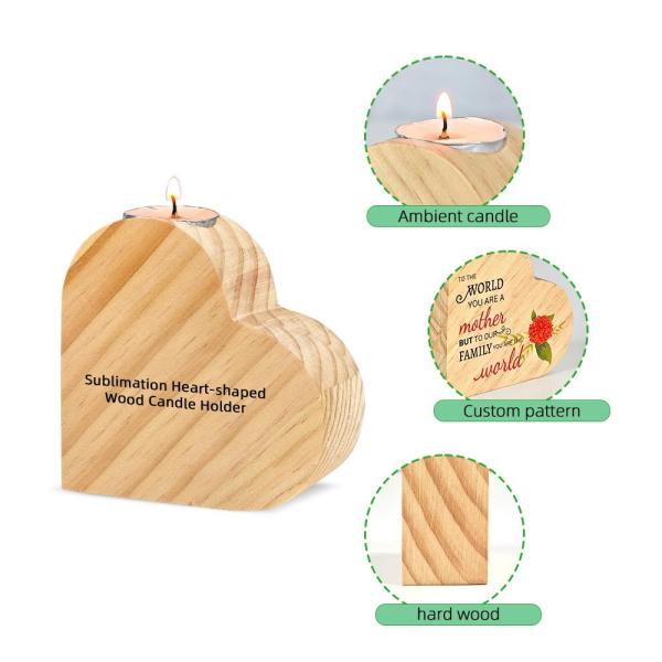 Customizable Sublimation Blank Ambient Wood Candle Holder  Heart Shaped