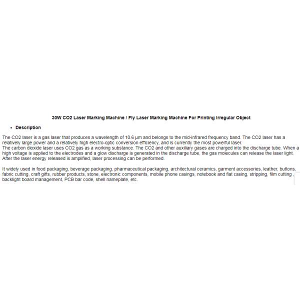 Машина 30W маркировки лазера СО2 летания экрана касания для трудной пластиковой трубки