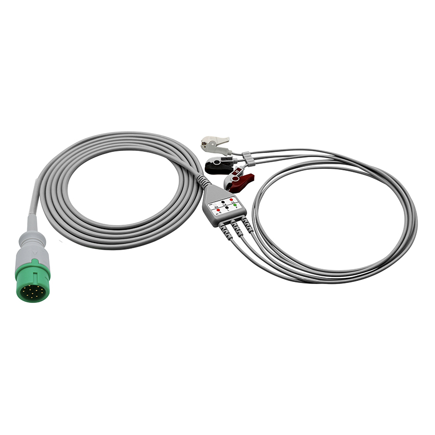 Comen 12Pin 3 Lead EKG Cable, AHA/IEC Alligator Clip ECG Wire
