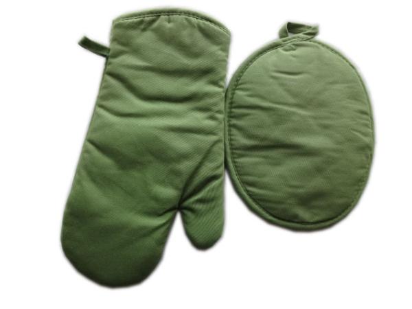 High Quality Kitchen Set of Oven Glove and Potholder, Olive Green