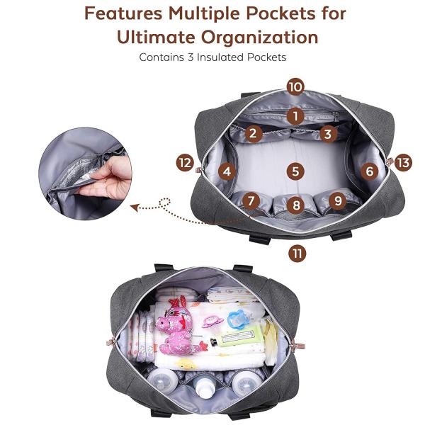 Extra Large Diaper Tote Bag Black With Pacifier Case Changing Pad 17x8x12