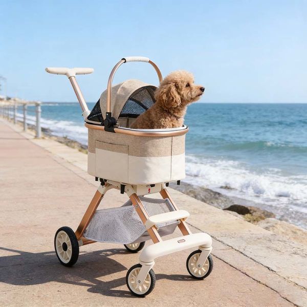 Wholesale Dog Cat Stroller, Foldable Lightweight Travel Trolley, 4-Wheel Safe Breathable Pet Carrier Bulk
