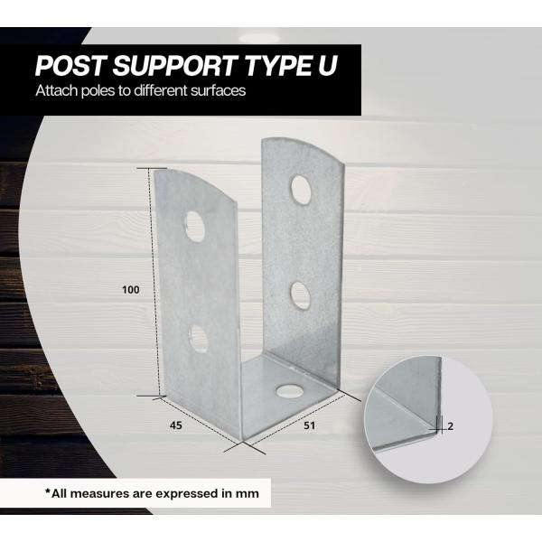 Wooden U Post Brackets 4Pcs Thickness 2Mm Galvanised Zinc For Wall Anchorings