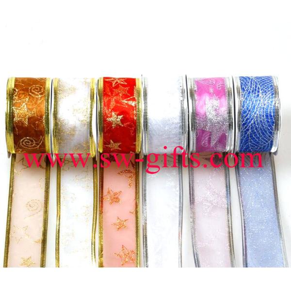 Organza Bling Ribbon Wreath Christmas Present Weeding Wire Edged Packing Gifts