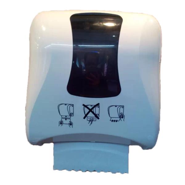 Mechanical Auto Cut Roll Paper Towel Dispenser for 18cm wide roll, white color, ABS plastic