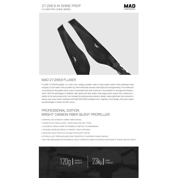 28.2X9.2  Inch Glossy Carbon Fiber Folding Propeller