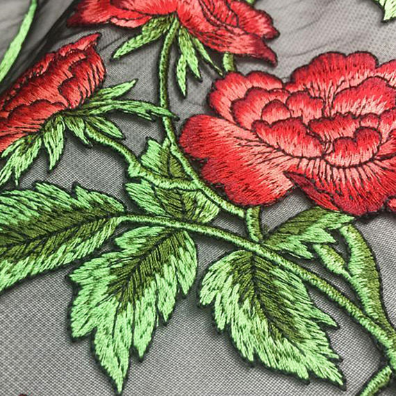 розовый цветок 3Д вышил ткани шнурка свадьбы сетки двором для платья женщин